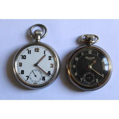 1261 - Ingersoll Leader WWII R.A.F. issue pocket watch with black face and subsidiary second hand dial. Sta... 