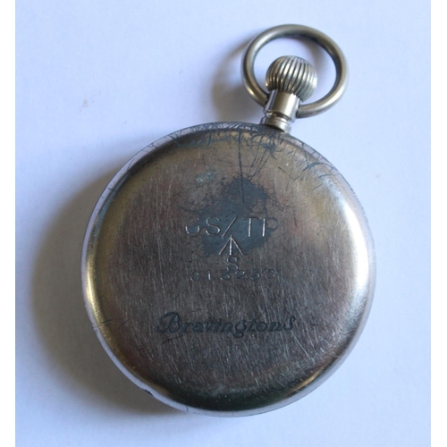 1261 - Ingersoll Leader WWII R.A.F. issue pocket watch with black face and subsidiary second hand dial. Sta... 