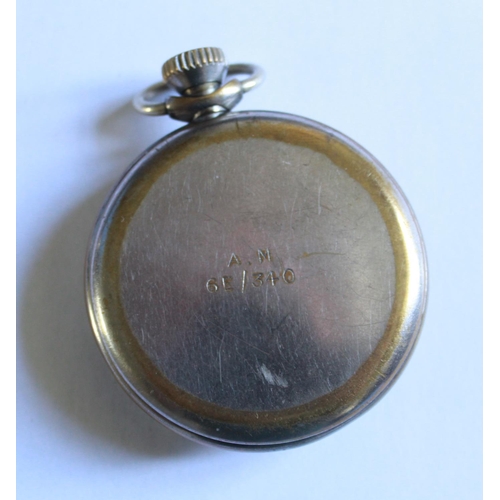 1261 - Ingersoll Leader WWII R.A.F. issue pocket watch with black face and subsidiary second hand dial. Sta... 