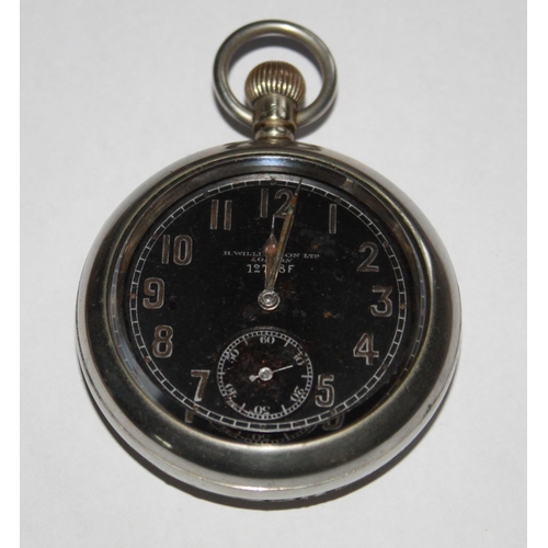 1262 - H. Williamson Ltd of London WWI issue pocket watch, reference number 12718F. In steel case with blac... 