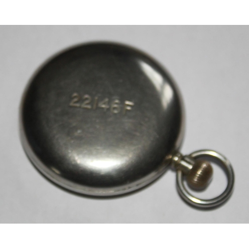 1262 - H. Williamson Ltd of London WWI issue pocket watch, reference number 12718F. In steel case with blac... 