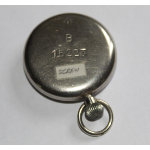 1264 - Ryf & Marchand Ltd. WWI issue pocket watch. Steel case with white face and subsidiary second hand di... 