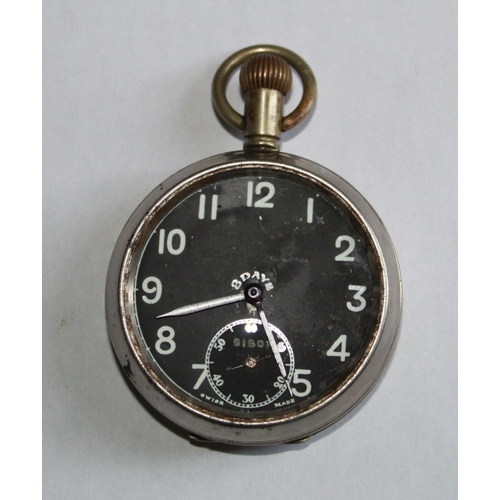 1265 - Unitas 245 WWI military issue pocket watch. Steel case with black face and subsidiary second hand. S... 