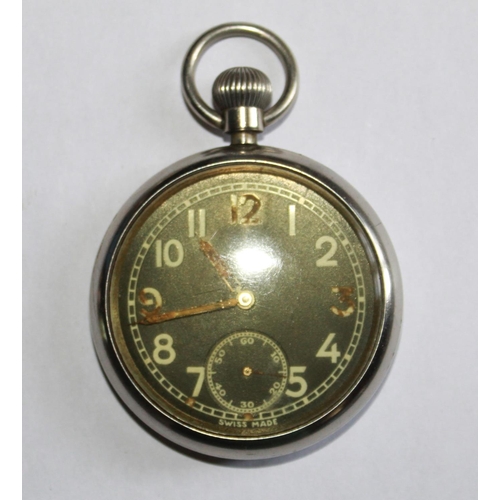 1265 - Unitas 245 WWI military issue pocket watch. Steel case with black face and subsidiary second hand. S... 