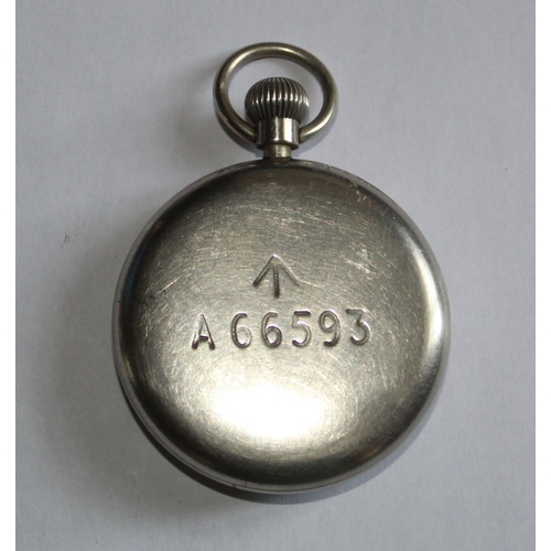 1265 - Unitas 245 WWI military issue pocket watch. Steel case with black face and subsidiary second hand. S... 