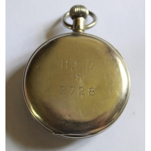 1269 - Military issue Royal Navy H.S.7 stopwatch. WWII period in steel cased with enamel face, some repair ... 