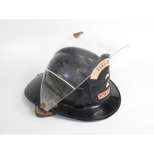 1302 - C1968 MSA 'Topguard' fireman helmet, complete with original lining and 'Fire Dist 2 Niskayuna' leath... 