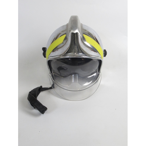 1307 - C1990s Gallet F1 chrome-plated fireman helmet with visor