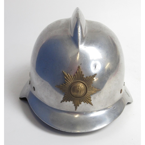 1315 - C1960s Brissmans aluminium fireman helmet with original lining and badge