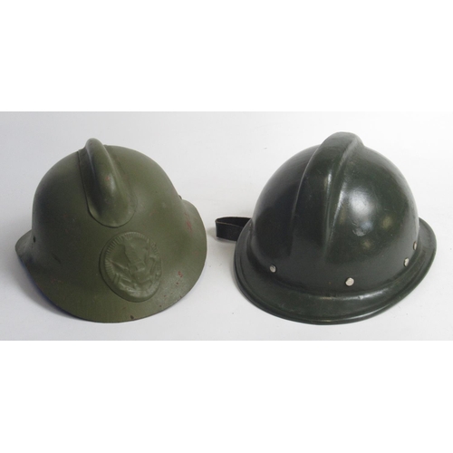 1317 - C1970s Soviet Fire Service steel helmet and a C1980s Romanian Fire Service helmet, both with lining