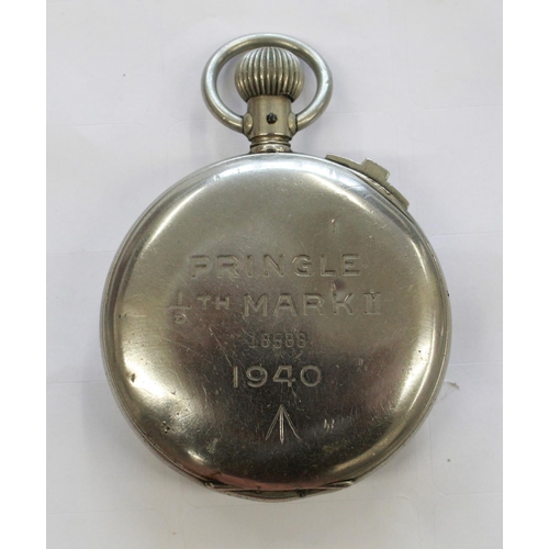 1271 - Excelsior Park Military Stopwatch. Steel case with enamel dial. Stamped PRINGLE 1/5 th MARK II 18588... 