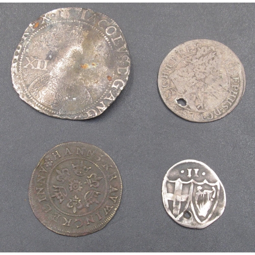 582 - Collection of hammered coins to inc. 1/2 silver groat, Charles I Scottish 20 pence, James I shilling... 