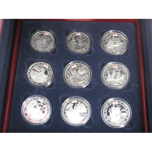 595 - Royal Mint - The History of the Royal Navy Collection, 18 silver proof coin set in fitted box, with ... 