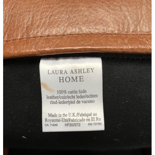 607 - Laura Ashley Home brown leather arm chair, with loose seat cushion on square supports, W80cm D77cm H... 