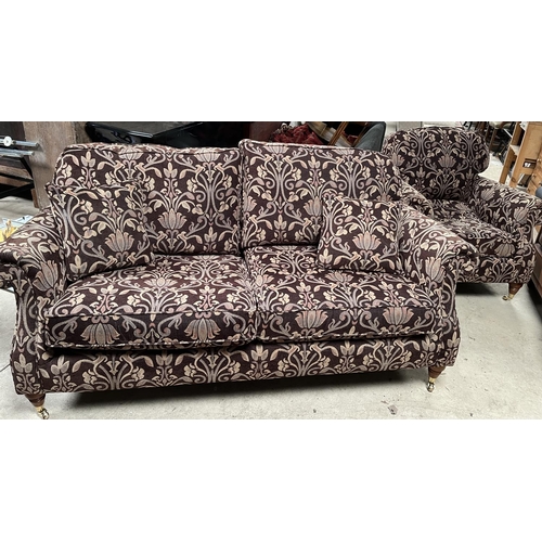 611 - Derwent Westbury upholstered sofa with loose back, seat and scatter, cushions and a matching arm cha... 