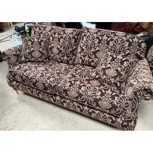 611 - Derwent Westbury upholstered sofa with loose back, seat and scatter, cushions and a matching arm cha... 