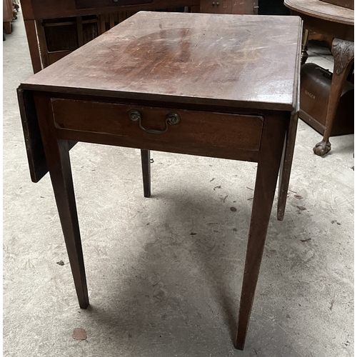 618 - 19th century mahogany Pembroke table, with end drawer on square tapered supports, W97cm D74cm H71cm ... 