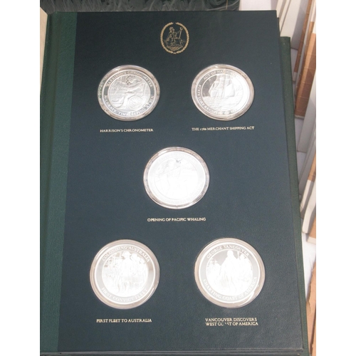 597 - Mountbatten Medallic History of Great Britain and the Sea, silver medal collection, Volumes 1 (full ... 