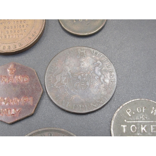 615 - Collection of C18th/C19th and C20th coin tokens to inc. 1799 Montrose Halfpenny, Gateshead Parish Bo... 