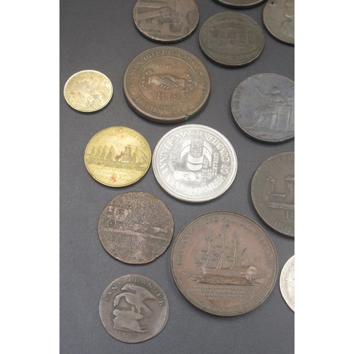 616 - Collection of C18th/C19th and C20th tokens/coins to inc. double headed Queen Victoria penny, 1811 So... 