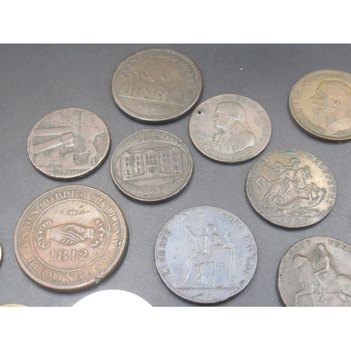 616 - Collection of C18th/C19th and C20th tokens/coins to inc. double headed Queen Victoria penny, 1811 So... 