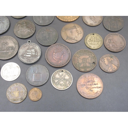 616 - Collection of C18th/C19th and C20th tokens/coins to inc. double headed Queen Victoria penny, 1811 So... 