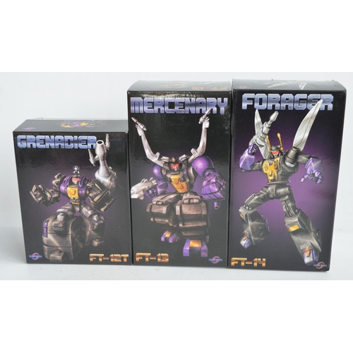 203 - Three Fans Toys Swarm Transformers to include FT-12T Grenadier, FT-13 Mercenary and FT-14 Forager (a... 