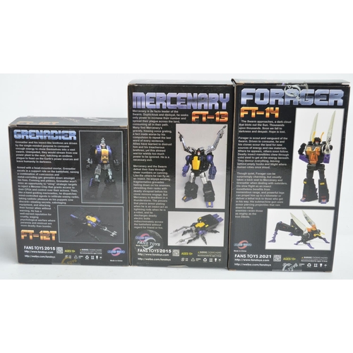 203 - Three Fans Toys Swarm Transformers to include FT-12T Grenadier, FT-13 Mercenary and FT-14 Forager (a... 