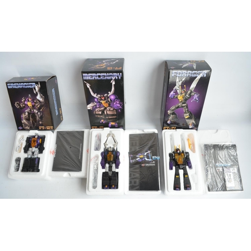 203 - Three Fans Toys Swarm Transformers to include FT-12T Grenadier, FT-13 Mercenary and FT-14 Forager (a... 