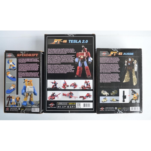 210 - Three Fans Toys Transformers to include FT-45 Spindrift, FT-46 Tesla 2.0 and FT-52 Aussie (figure he... 