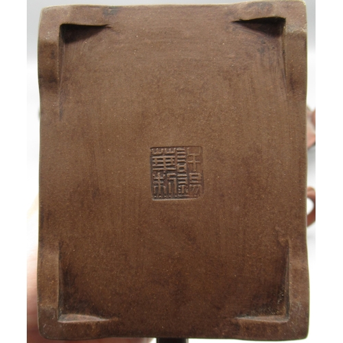 1047 - Six Chinese Yixing clay teapots, rectangular tapered teapot with tortoise cover, lotus flower teapot... 