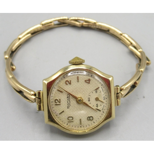 502 - Ladies Rotary 9ct gold wristwatch on Britannic 9ct rolled gold expanding bracelet, signed linen weav... 