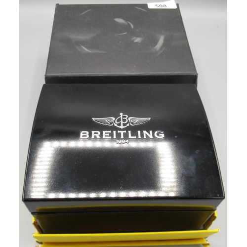 508 - Breitling Bakelite watch box with outer cardboard sleeve, W10.5cm