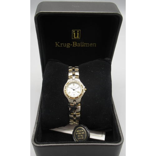 510 - Ladies Krug-Baumen Regatta stainless steel and 18K gold plated wristwatch with date, signed white di... 