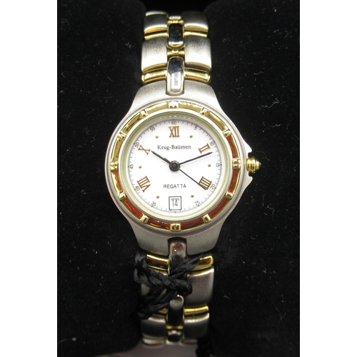 510 - Ladies Krug-Baumen Regatta stainless steel and 18K gold plated wristwatch with date, signed white di... 