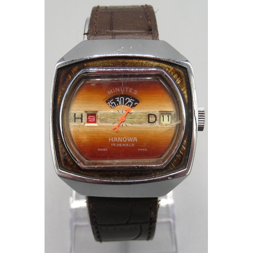 517 - 1970's Hanowa 'propeller' chrome jump hour wristwatch with date, signed gradient fume dial, date, ho... 