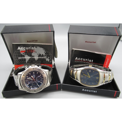 521 - Accurist stainless steel quartz 1/10th second chronograph wristwatch with date, signed blue dial, th... 