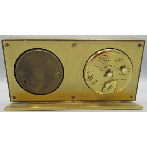 523 - Birks brass combination 8 day desk clock with alarm, aneroid barometer and thermometer, signed silve... 