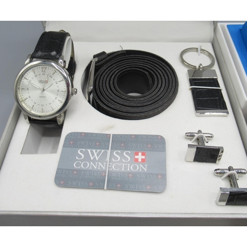 529 - Swiss Connection stainless steel quartz wristwatch with gentleman's accessories; Diesel stainless st... 