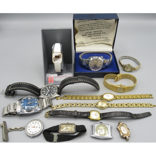 533 - Early 20th century ladies Swiss silver wristwatch on ribbon strap, case stamped .800, 16.7mm; other ... 