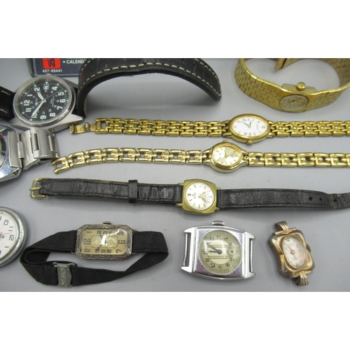 533 - Early 20th century ladies Swiss silver wristwatch on ribbon strap, case stamped .800, 16.7mm; other ... 