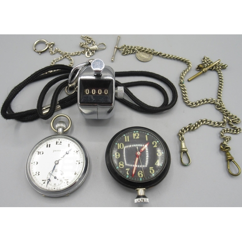 539 - Helvetia chrome keyless pocket watch, signed white Arabic dial, subsidiary seconds, case back no. 60... 