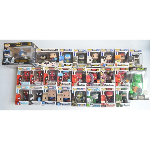 247 - Twenty five DC and Marvel themed Funko Pops models to include large set 277 1950 Batmobile with Batm... 