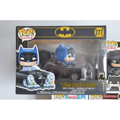 247 - Twenty five DC and Marvel themed Funko Pops models to include large set 277 1950 Batmobile with Batm... 