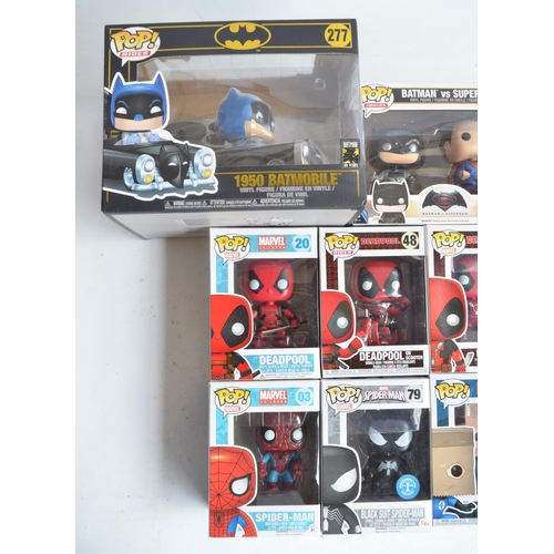 247 - Twenty five DC and Marvel themed Funko Pops models to include large set 277 1950 Batmobile with Batm... 