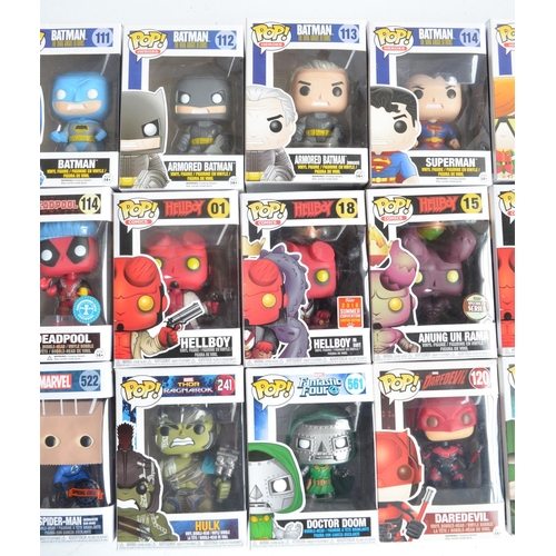 247 - Twenty five DC and Marvel themed Funko Pops models to include large set 277 1950 Batmobile with Batm... 