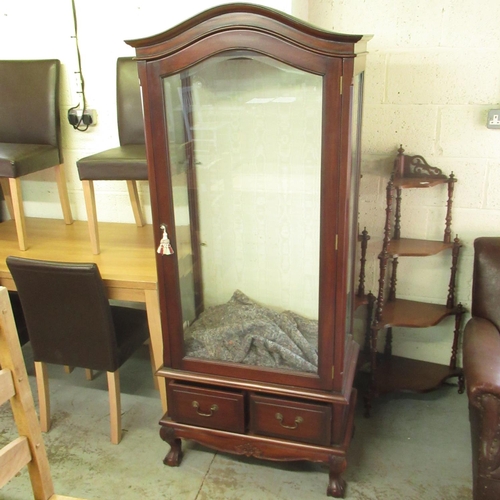 740 - Geo.III style arched top display cabinet, with bevelled glass door and sides above two drawers, on c... 