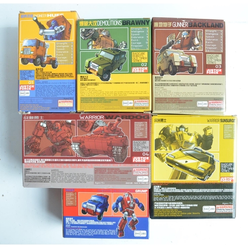 240 - Six Transformer action figures from Badcube Justice Force Robots Old Timer Series to include OTS-01 ... 