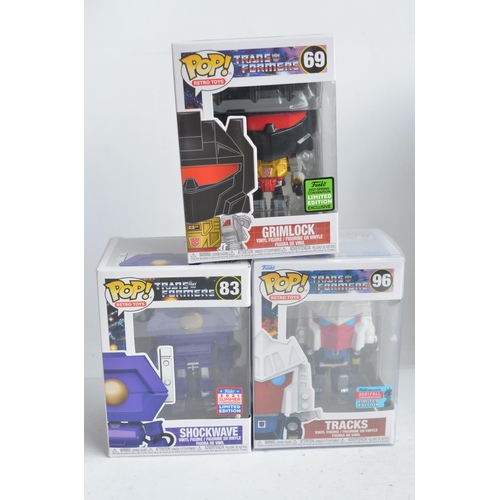 244 - Collection of Transformers themed Funko Pops models to include 4x enamel pin badges, 3 Pocket Pops k... 