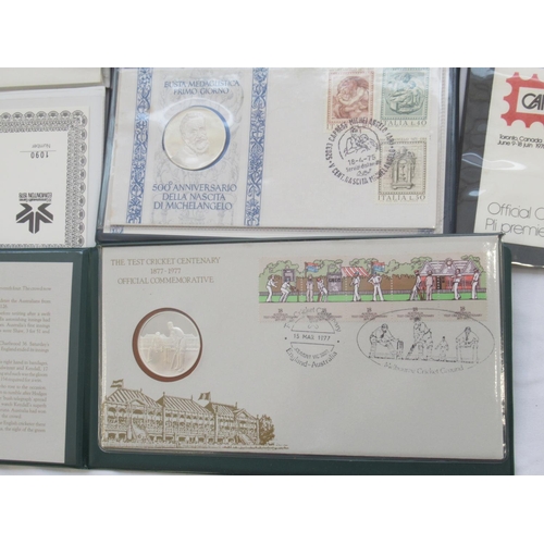 635 - Collection of Stamp Medal coin/medal covers to inc. 7 silver coin covers, etc.